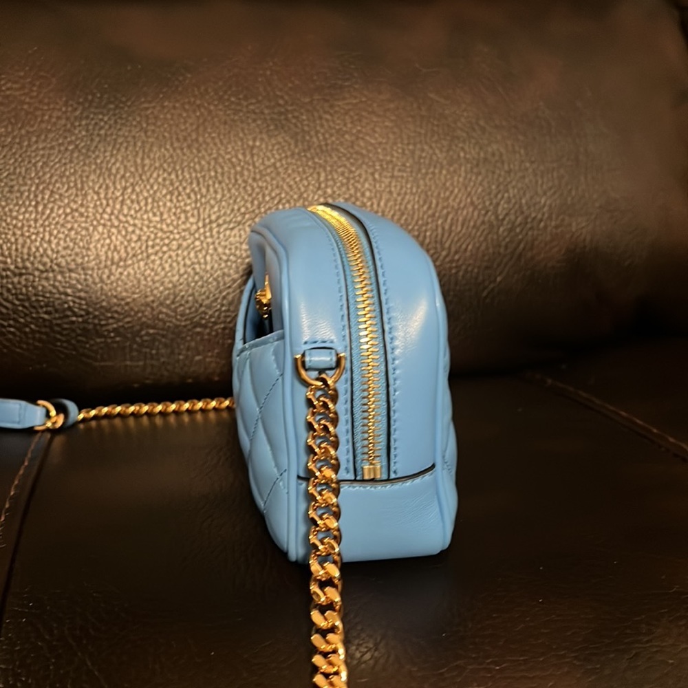 Versace Smooth DV Blue Lamb Leather Quilted Napa Camera Crossbody Handbag NEW - Picture 4 of 8
